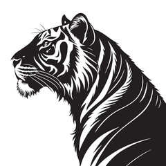 black caspian tiger Silhouette Vector, High Quality Illustration on White Background