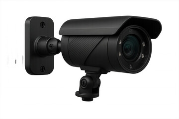 Security camera affixed to wall, capturing surveillance footage, high-tech monitoring device against clean transparent backdrop