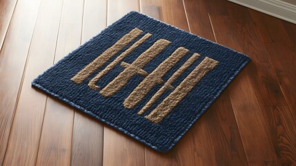 Abstract Navy Blue Doormat with Tan Design Kitchen Floor Rug