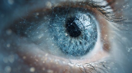 Human eye observes network in iris, close-up