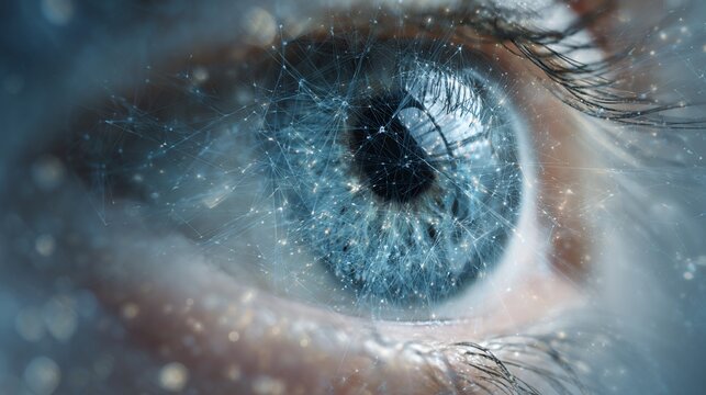 Human eye observes network in iris, close-up