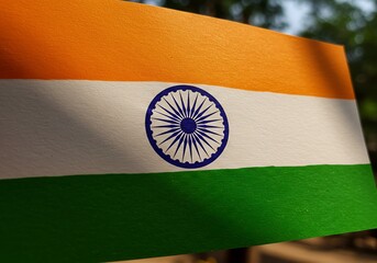 Waving Indian Flag in Sunlight with Detailed Folds