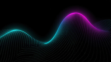 Abstract glowing digital waveform made of tiny particles in vibrant neon blue and pink on a dark background