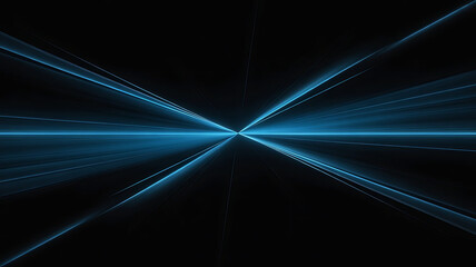 Abstract blue light beams converging at a central point creating a futuristic and energetic digital tunnel effect on black background