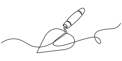 Obraz premium Continuous line drawing of cement trowel. Worker tool concept continuous line art. Trowel linear icon. construction trowel tools concept graphic design vector style. Editable outline