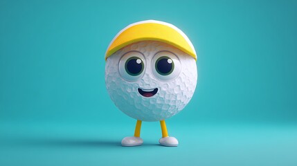 Cute Golf Ball Character with Yellow Cap
