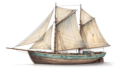 Obraz premium Vintage sailing vessel with full sails on a white background