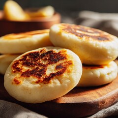 closeup shot ready to serve arepas with shallow  soft natural light
