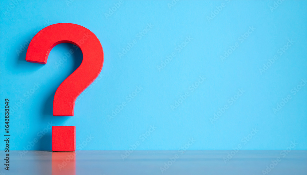 Poster question mark, blue wall background. faq and qa. problem solution.
