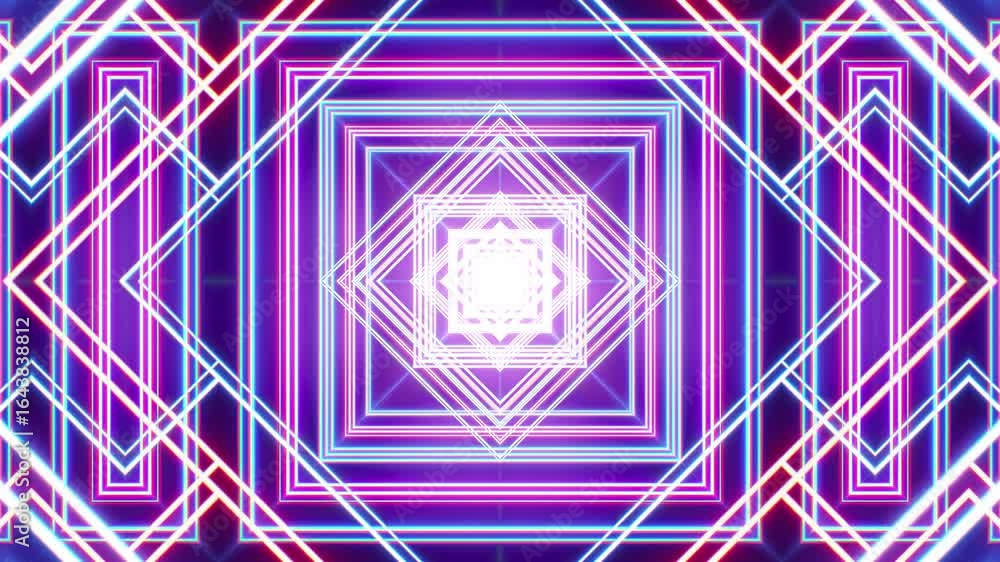 Poster neon geometric tunnel with pulsating glowing lines