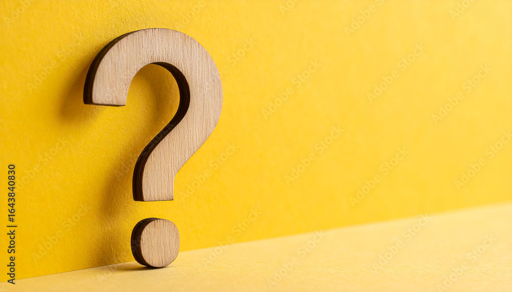 Poster question mark, yellow wall background. faq and qa. problem solution.