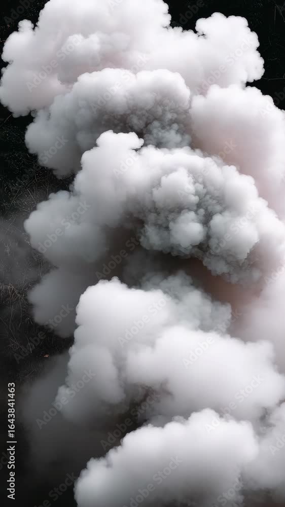 Poster fluffy white smoke and clouds rise dramatically against dark background, creating mysterious atmosph