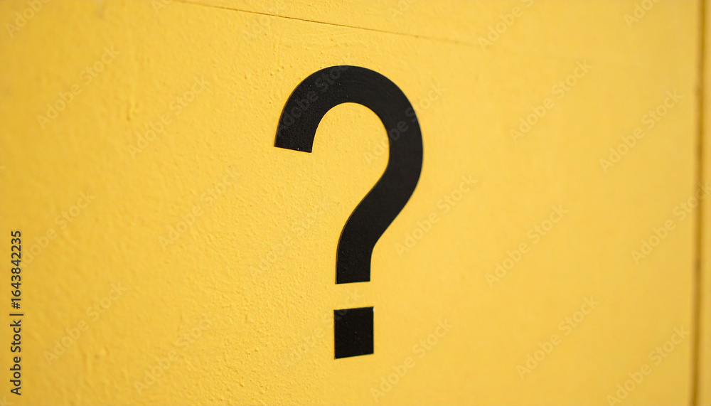 Poster question mark, yellow wall background. faq and qa. problem solution.