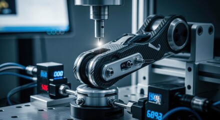 Highresolution macro shot of an exoskeleton link joint during repeated mechanical fatigue tests on an advanced loadbearing testing platform.