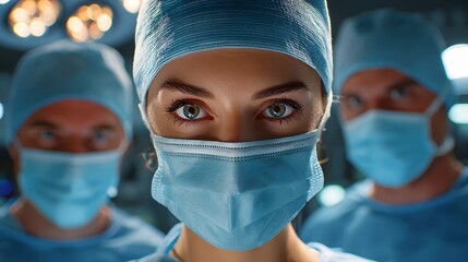 Focused Female Surgeon with Medical Team in Operating Room Preparing for Surgical Procedure