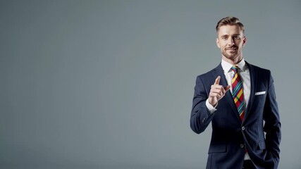 Business professional in elegant suit demonstrates confidence in studio setting