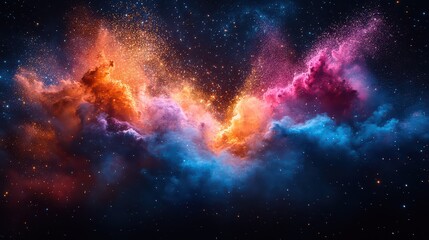 Fototapeta premium Vibrant nebula with orange, pink, and blue cosmic clouds in space.