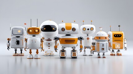 Fototapeta premium Group of Colorful Futuristic Robots Showcasing Modern Design and Innovation in a Playful Atmosphere