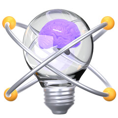 a brain in the lightbulb for creativity concept 3D Icon Illustration. Low Poly Style.