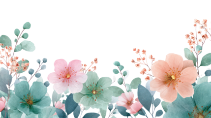 Illustrated floral border suitable for invitation or greeting card transparent background