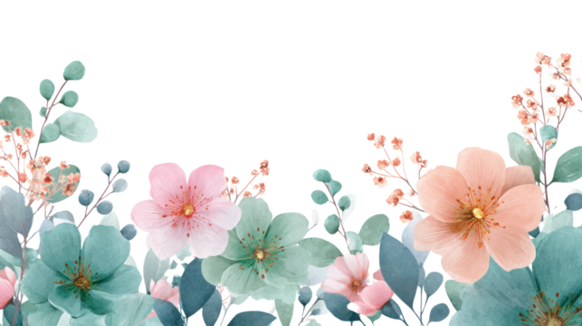 Illustrated floral border suitable for invitation or greeting card transparent background