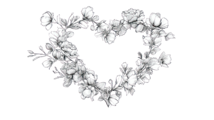 Loose sketch-style heart-shaped floral frame ideal for invitations and cards