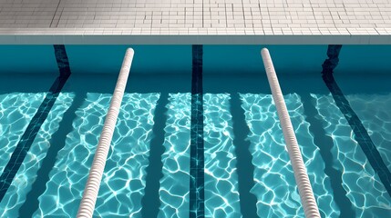 Aerial View of a Swimming Pool with Clear Blue Water and Reflective Patterns Under Bright Sunlight