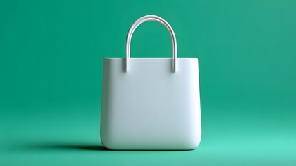 Minimalist White Shopping Bag on a Vibrant Green Background in a Modern Studio Setting