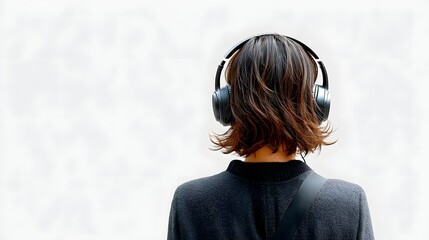 Woman Listening to Music with Headphones in an Urban Environment on a Cloudy Day