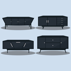 Furniture set of modern cupboard table interior elements illustration vector