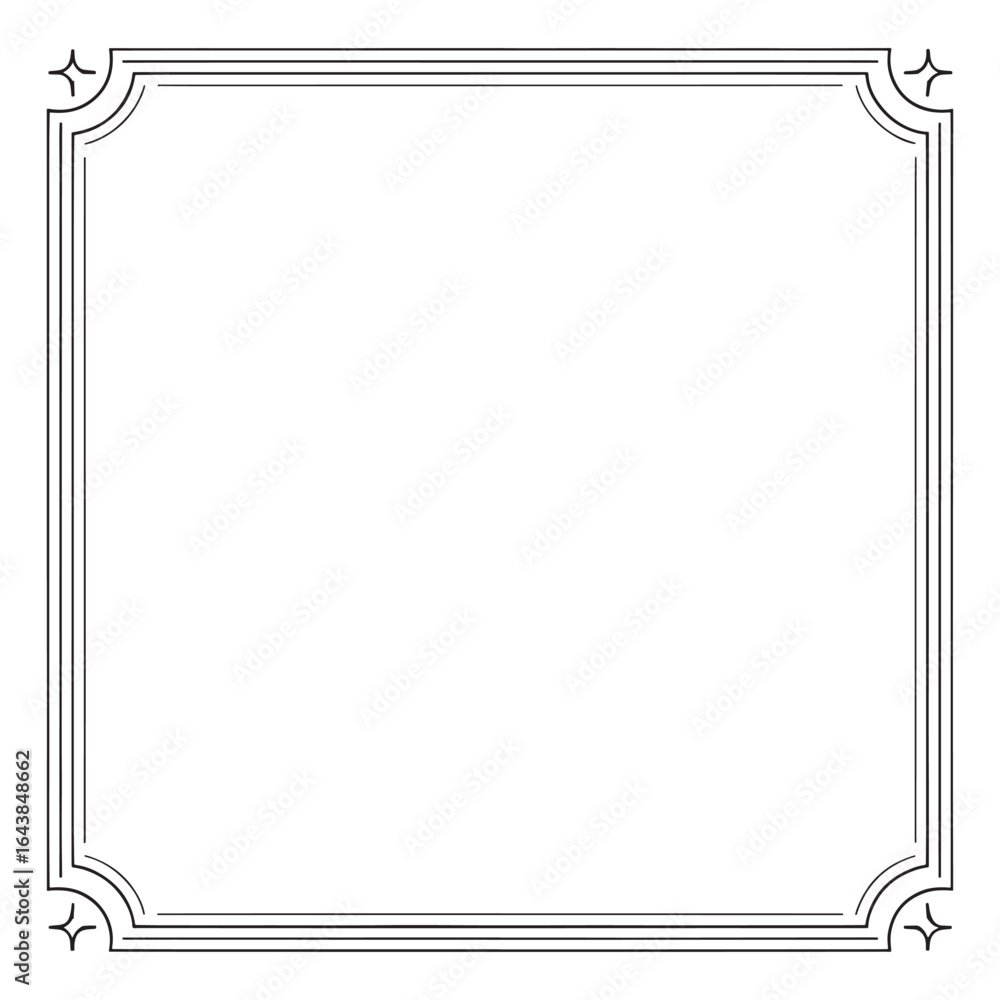 Poster elegant square frame design with geometric border and star accents for invitations and certificates