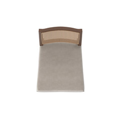 Modern Cane Dining Chair, Light Wood Frame, Beige Fabric, Top View 3D Render