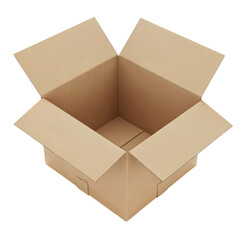 Open cardboard box with flaps extended ready for packing or shipping isolated on transparent background