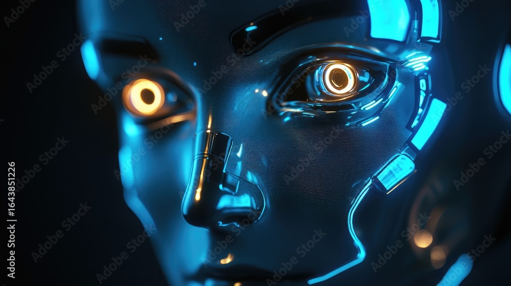 Poster design illuminating robot face