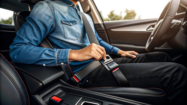 Man fastening seat belt in car for safety
- Powered by Adobe