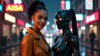 Obraz premium Cybernetic Muse: Empowered Future