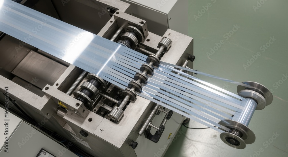 Poster overhead view of hightemperature superconducting tape production focusing on continuous slitting mac