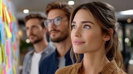 Young Professionals Engaged in Collaborative Planning Session in Modern Workspace