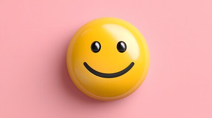 Fototapeta premium Bright Yellow Smiley Face Icon on a Soft Pink Background Evoking Happiness and Positivity
