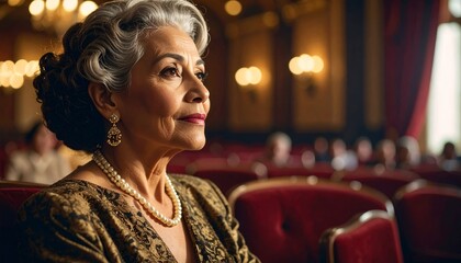 Woman in Elegant Attire at a Theatre