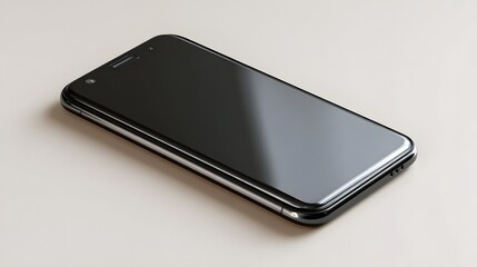 Sleek Black Smartphone with a Glossy Screen Placed on a Smooth Surface