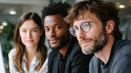 Fototapeta premium Portrait of Diverse Professionals Engaged in a Collaborative Discussion in a Modern Office Setting