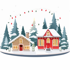 Festive Winter Village Scene Featuring Two Cozy SnowCovered Houses