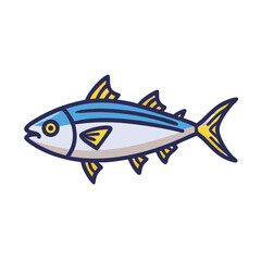 Stylized cartoon fish with bold outline on black background