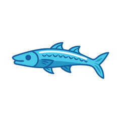 Stylized blue fish illustration with black background and bold outlines