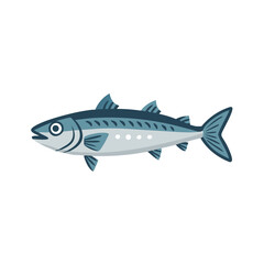 Fototapeta premium Cartoon style mackerel fish swimming in dark water backdrop