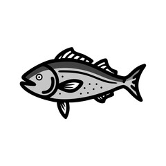 Stylized graphic fish illustration swimming in a black background
