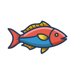 Fototapeta premium Isolated cartoon fish with geometric shapes against black backdrop