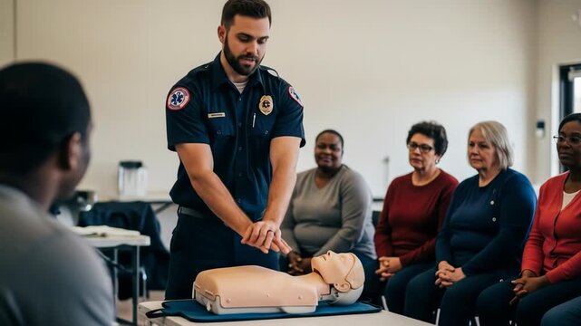 Instructor Demonstrating CPR Techniques to a Class