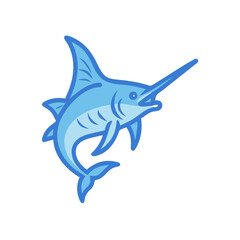 Cartoon blue marlin with sharp bill on black background